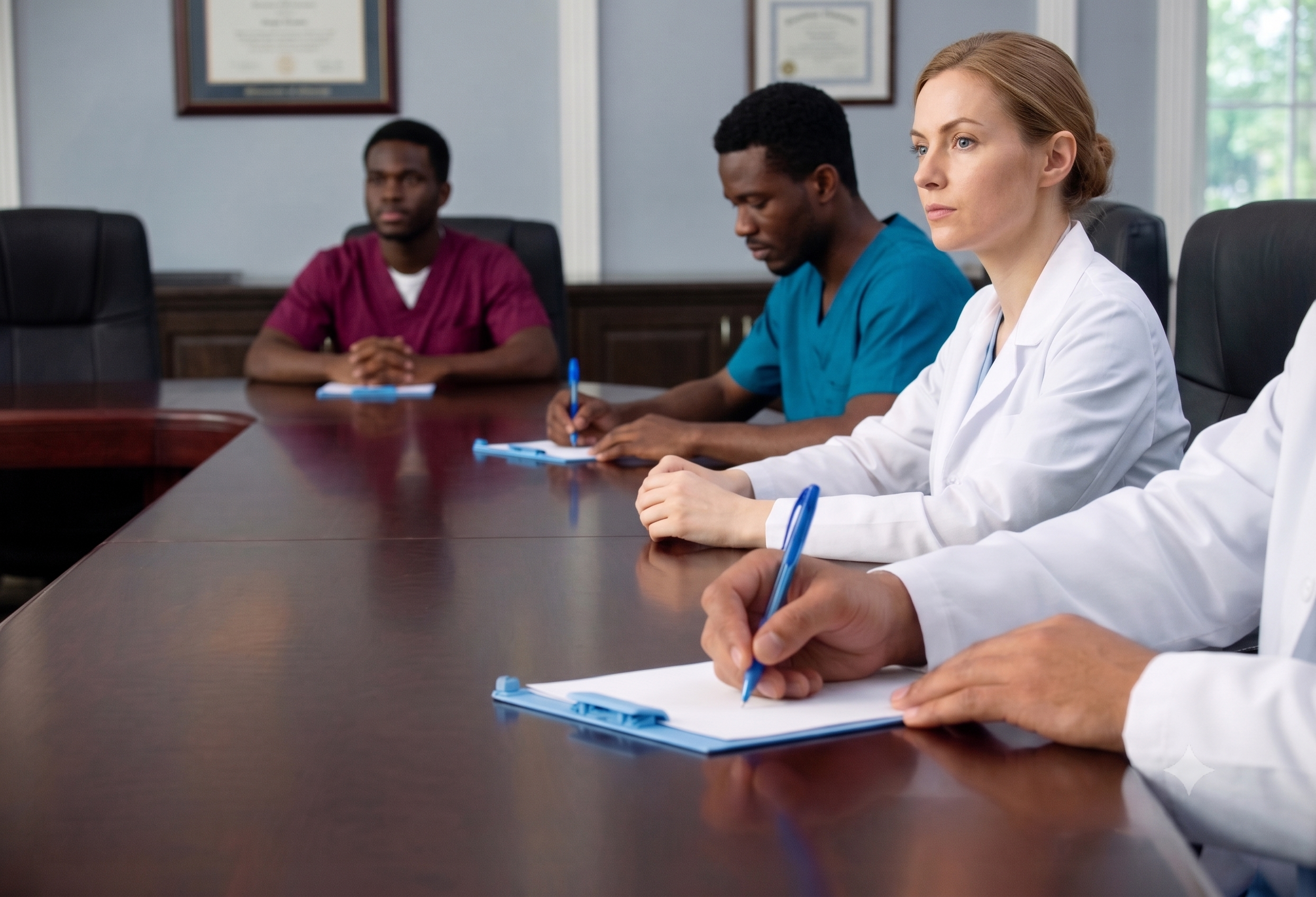Healthcare professionals in a conference room meeting